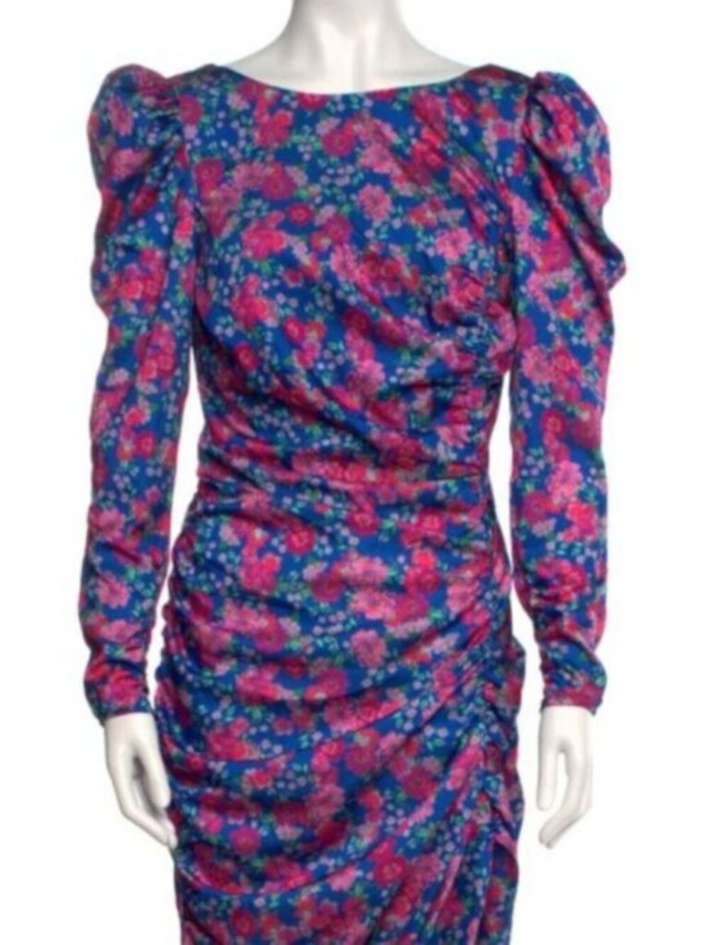 For Love & Lemons Annie Floral Satin Midi Dress Puff Sleeve Open Back S